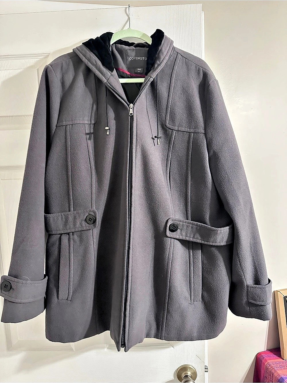Covington Women’s Hooded Wool Jacket Gray & Black 2X